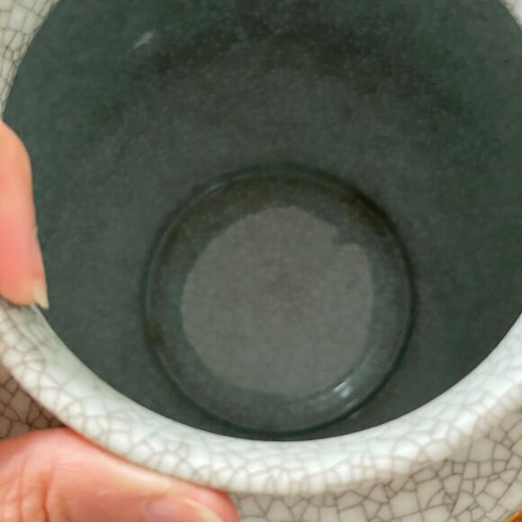 Vintage Royal Copenhagen 50s Orange Grey Craquele Crackle Vase Fruit Finial Lid - Picture 10 of 12